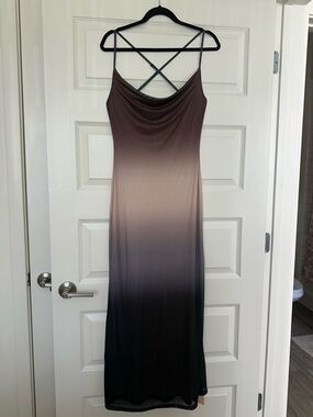 Sleeveless Ombre Cowl Neck Maxi Dress in Brown and Black